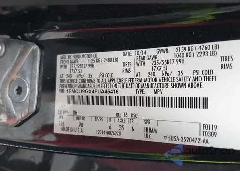 2015 Ford Escape Se z USA, uszkodzony, nr VIN 1FMCU9GX4FUA45416